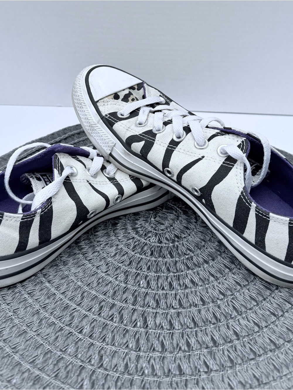 Converse Low-Top  Tiger Canvas Sneakers in Black, White & Purple - Picture 2 of 7